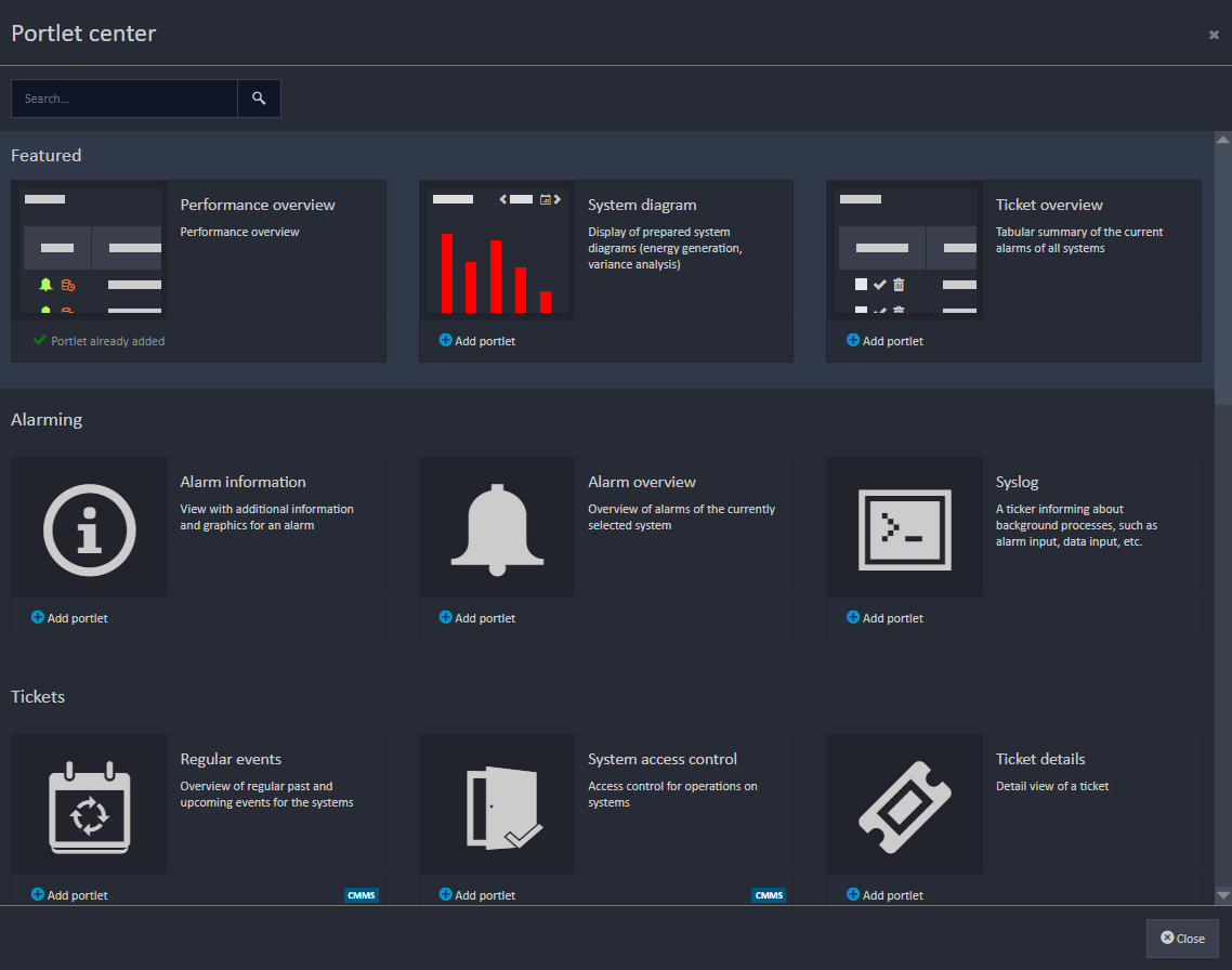 screenshot of vcom portlet center