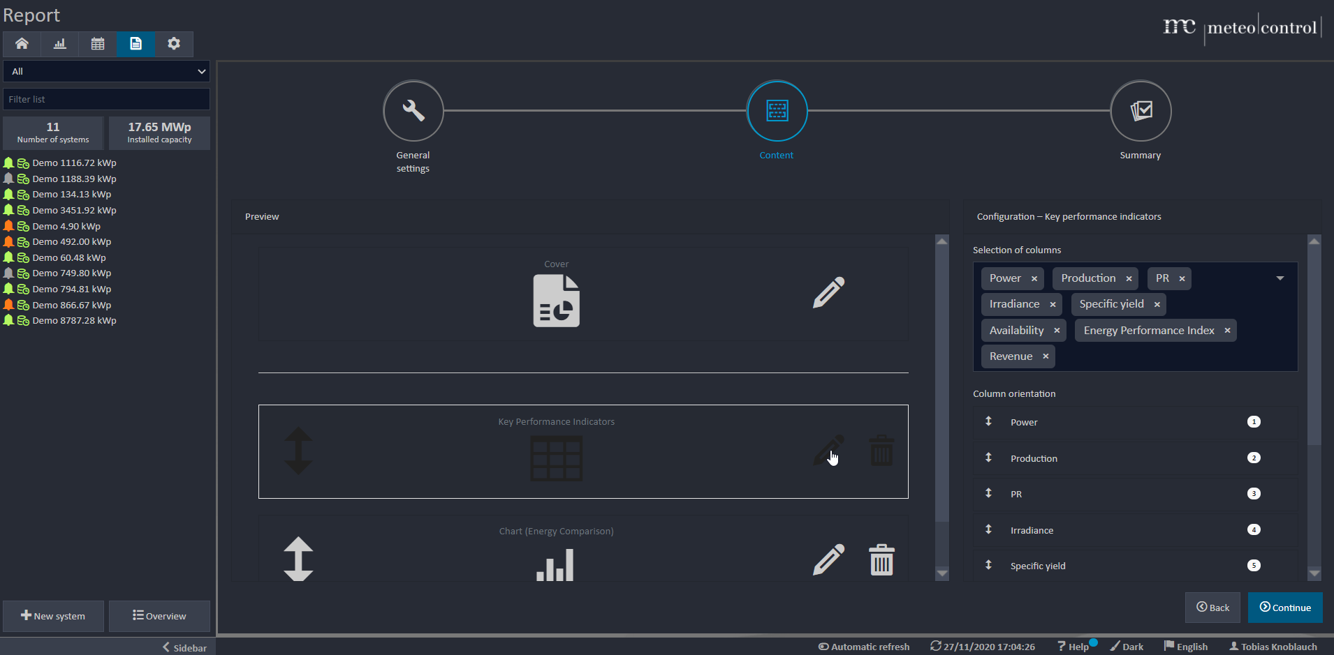 Screenshot: Portfolio Report - drag & drop content specification